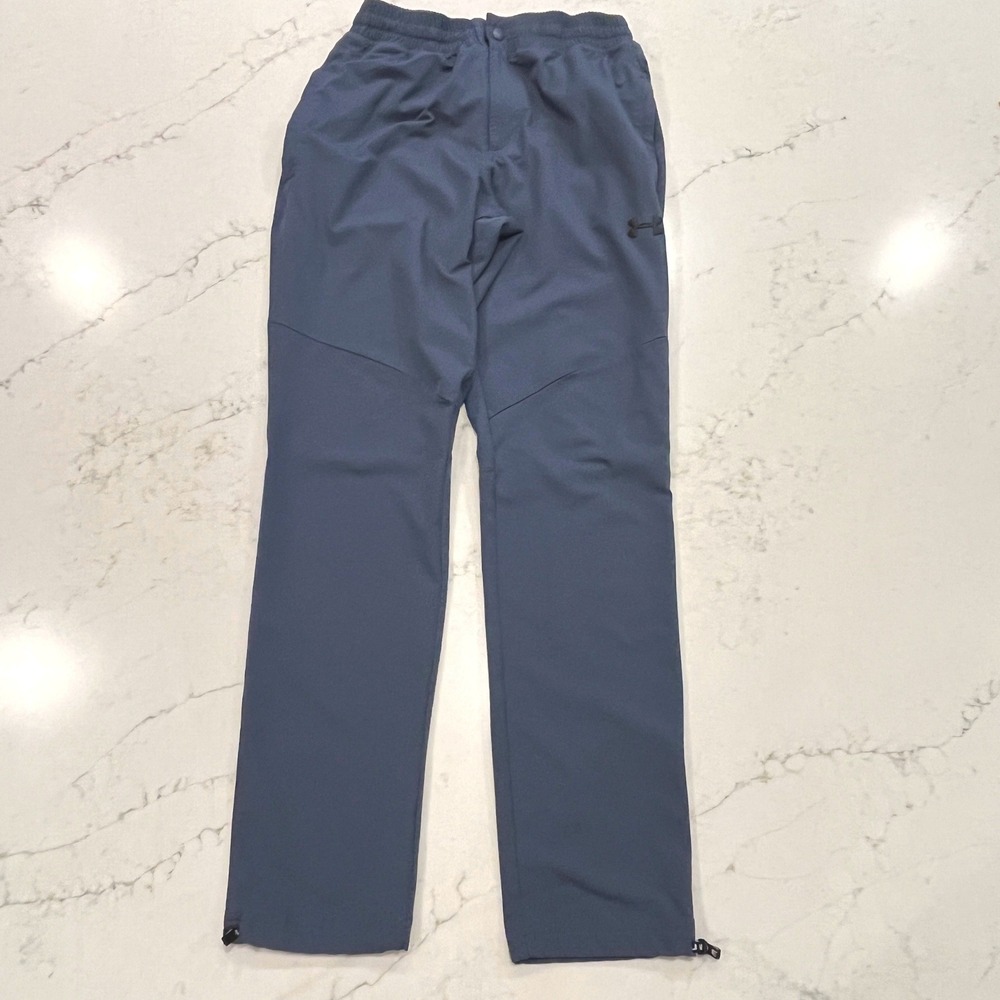 Under Armour Unstoppable Woven Pants Mens Medium Steel Blue Stretch Zip Pockets